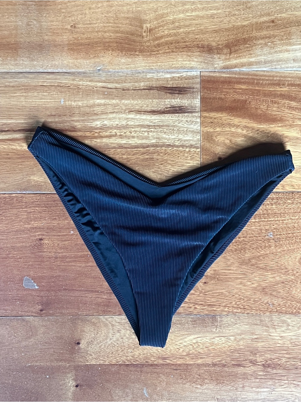 Black Ribbed V-Front Bikini Bottom - Women Swim Bikinis